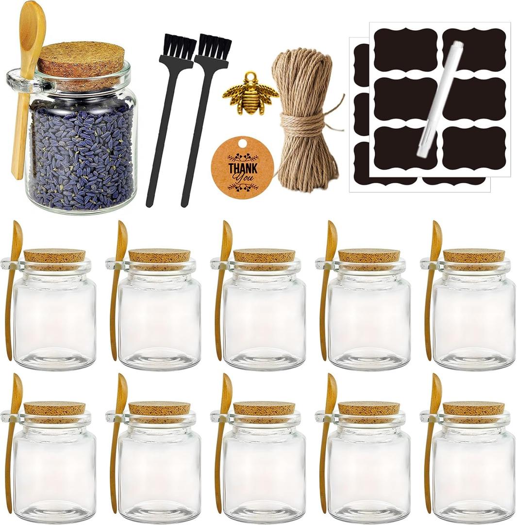 Sugar Scrub Containers, Bath Salt Jar, Spice Jars with Bamboo Spoon, Body Scrub Containers, 8oz Sugar Scrub Jars, Homemade Butter Container W/ Labels and Cleaning Brush, 12 Pack