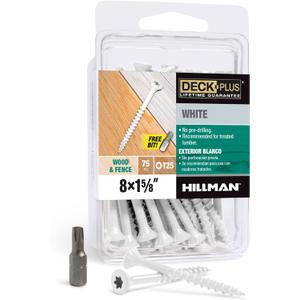 Deck Plus 1-5/8 Inch Epoxy Coated Exterior Wood and Fence Screws #8 x 1-5/8" Torx/Star Drive Included Coarse Thread, Outdoor Rust Resistant Decking Screw, White, 75 Pieces | 42667