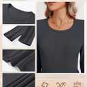Ficerd 3 Pack Women's Ribbed Long Sleeve Tops, Crew Neck Slim Fit Undershirts Knit Basic Casual Stretch Layering Tee Shirts (Large, Black, Dark Gray, Coffee)