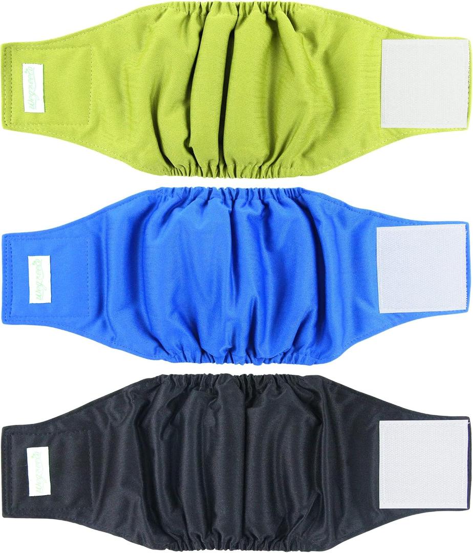 Wegreeco Washable Male Dog Belly Wrap - Pack of 3 - (Black,Blue,Olive,Large)