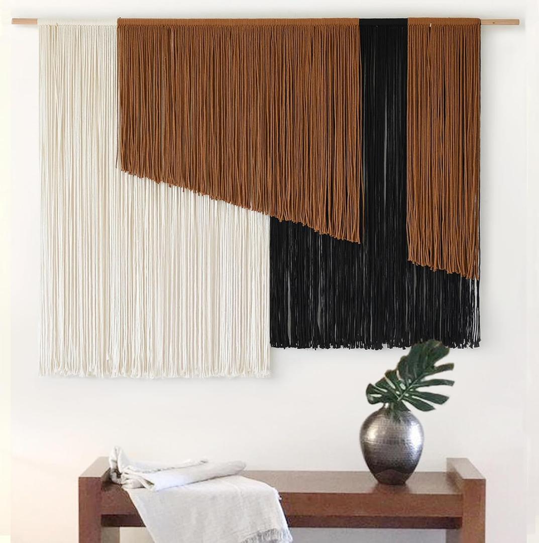 Macrame Wall Hanging Dip Dyed Fiber Macrame Wall Decor Boho Cord Living Room Wall Art 57" Wx43" L (Brown)