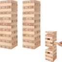 Acrux7 2 Set 51-PCS Wood Stacking Blocks, Natural Beechwood Block Set for Stacking, Parties, Family Gatherings