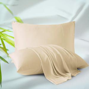Bamboo Viscose Zippered Pillow Cases Standard Size Set of 2, 400 Thread Count Cooling Pillow Protectors for Hot Sleepers, Luxurious Hotel Quality - Silky, Soft, Breathable (20x26 Inches, Beige)