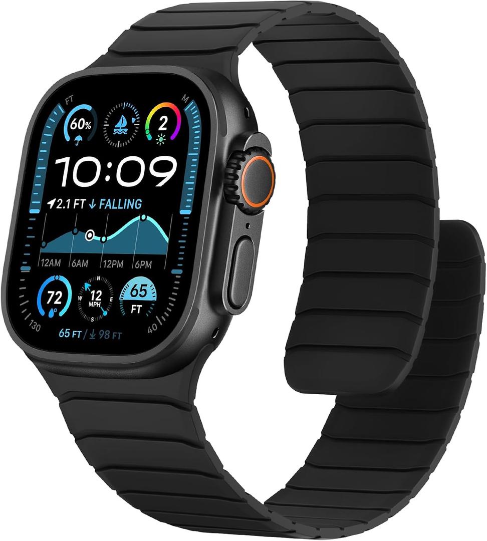 Magnetic Silicone Bands Compatible with Apple Watch 49mm 46mm 45mm 44mm 42mm, Sport Wristband for Men Women Compatible with iWatch Ultra3 2 1 SE Series 11 10 9 8 7 6 5 4 3, Black