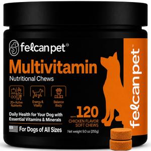 Dog Multivitamin Chews – Daily Dog Vitamins with 19+ Nutrients, Probiotics, Glucosamine & Omega Fish Oils – Supports Energy, Immune Health & Pet Wellness – Chicken Flavor, 120 Soft Chews