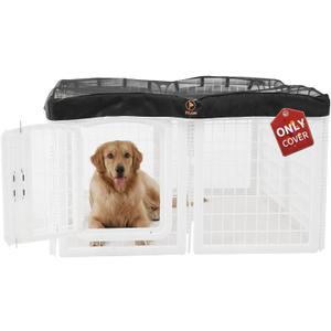 PJYuCien Dog Playpen Mesh Top Cover, Fits 24 Inch 8 Panels Regular Square Plastic Exercise Pet Pen, Adhesive Tape Connections, Black (Note: Cover Only, Fence Not Included)