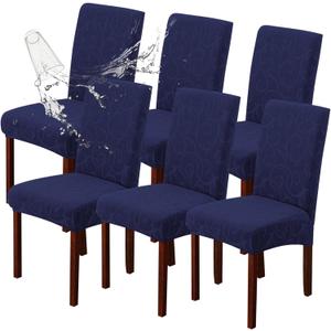 Genina Waterproof Dining Room Chair Covers Stretch Parsons Chair Slipcovers for Dining Room Kitchen Chair Protector Cover, Removable, Washable (6, Flower Pattern - Navy) (Regular-6 Pack)
