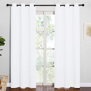 NICETOWN Window Treatment Curtain Set - 50% Light Reducing Drapes for Living Room, Curtain Panels for Patio Door (2 Panels, 42 inches x 84 inches, Pure White)