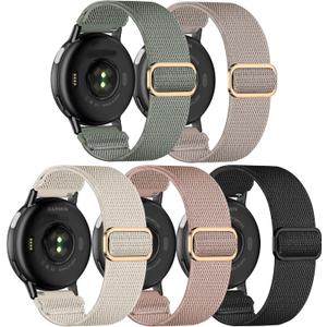 5 Pack Nylon Watch Bands Compatible with Garmin Venu 3/2/Venu 4(45mm),Forerunner 265/255(46mm)/570-47mm/Vivoactive 4(45mm),22mm Soft Stretchy Sport Replacement Strap for Amazfit Bip 6/5 (black/rose pink/cactus/starlight/stone)