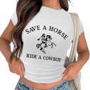 Cowgirl Outfits for Women Crop Tops for Teen Girl Y2k Clothes Cowboy Country Concert Graphic Tee Tpos, Size M
