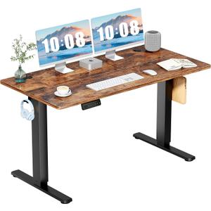 DUMOS 55 Inch Electric Standing Desk Height Adjustable, Sit to Stand Computer Workstations Large Work PC Table Home Office Writing Gaming Desks with Memory Presets for Walking Pad, Bedroom, Rustic