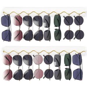 Mkono 2 Pack Wall Mounted Sunglasses Organizer Wood Sunglass Holder for Wall Modern Eyeglass Storage Hanging Eyewear Display Jewelry Rack for Entryway Living Room Bedroom, White (Gold)