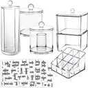 Talented Kitchen 6-Pack Makeup Organizer Acrylic Plastic Containers. Bathroom Beauty Storage Set: 5 Canisters & 107 Printed Labels Organization Pack Of 3