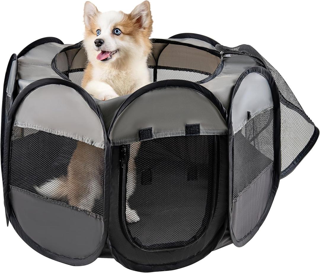 LAFYETTE. - USA Based, Dog Cat Playpen, Puppy Kitten Pet Playpen Indoor Outdoor, Portable Pop Up Dog Kennel Tent Crate Cage for Dog Cat Rabbits, Foldable Pet Enclosure, Removable Top Cover, 29" x 16" (Grey)