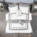 Madison Park Heritage Comforter Quilt Combo Set - Modern Luxury Design, All Season Down Alternative Bedding, Matching Shams, Decorative Pillows, King/Cal King(104"x92"), Color Block Grey 8 Piece