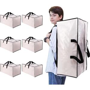 Heavy Duty Moving Bags with Backpack Straps and Strong Handles, Alternative to Moving Boxes and Storage Totes for Dorm Room Essentials, 6 Pack, Clear, Size: 93L - 6 pcs - Backpack