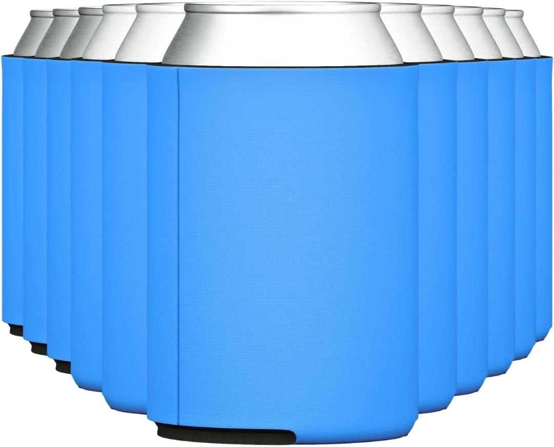 TahoeBay Blank Beer Can Cooler Sleeves Bulk Sublimation Blanks for Vinyl Plain Collapsible Foam Can Sleeves Coolers for Soda Cans and Bottles Custom Drink Holder Assorted Solid Color (Neon Blue)