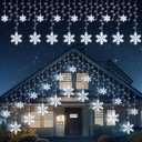 Brightown Snowflake Lights,2 Sets Total 40Ft 456 Pure White LEDs, Connectable Icicle Curtain String Lights for Outdoor Indoor House Eaves, Windows, Porch, Tree