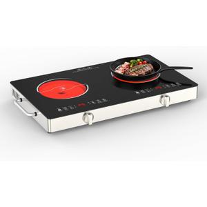 GIHETKUT Electric Cooktop,110V 2400W Stove top, Countertop Cooktop with 9 Power Levels, LED Display,Child Safety Lock, Timer,Knob and Touch Control 2 burner Electric cooktop