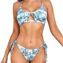 ZAFUL Ribbed Twisted Front Bikini Set for Women Cute Scoop Neck Textured Two Piece Swimsuits Sport Tank Bathing Suit, Size 4