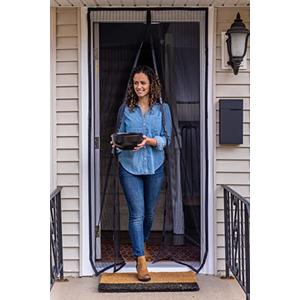 Duck Brand Hands-Free Magnetic Screen Door for Standard Width Door - Mesh Patio Door and Bug Screen with Magnets - 39 x 86 Inches, Black