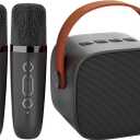 Mini Karaoke Machine for Kids, 2025 Top Christmas Birthday Gifts for 4, 5, 6, 7, 8, 9, 10, 12+Years Old Girls Boys Grandkids, Party Portable Bluetooth Speaker with 2 Wireless Microphones (Black)