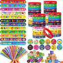 Tondiamo 120 Pcs Welcome Back to School Party Favors for Students 40 First Day of School Silicone Bracelet Wristbands 40 Colorful Slap Bracelets 40 Button Badge for Kindergarten Preschool Party Supply