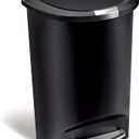 simplehuman 50 Liter / 13 Gallon Semi-Round Kitchen Step Trash Can with Secure Slide Lock, Black Plastic