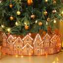 Christmas Tree Collar 35 Inch with Lights Ring Skirt Gingerbread Tree Base House Cover for Holiday Party Christmas Home Decor