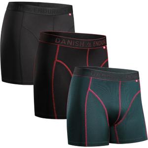 DANISH ENDURANCE Men's Performance Boxer Briefs (3-Pack)  Moisture-Wicking, Quick-Dry Comfort with Extra-Long Fit (Multicolor (1 X Black, 1 X Green/Purple, 1 X Black/Red))