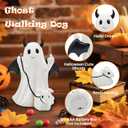 Ghost Walking Dog Statue Decor with LED, Halloween Spooky Ghost Dog Resin Figurine,Cute Light-Up Finger Ghost Decorations for Party, Home, Bedroom, Shelf, Table Centerpiece (Boy)