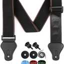 ROTOPATA Guitar Strap, Adjustable Cotton Guitar Straps with Leather Holder Ends, 2 Strap Buttons 2 Locks 3 Guitar Picks, Guitar Accessories for Bass, Electric & Acoustic Guitars