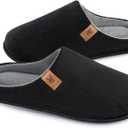 VeraCosy Men's Cozy Slip-on Slippers Corduroy Memory Foam Indoor House Shoes (11-12, Dark Black)