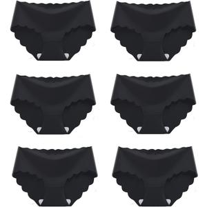 Mink Women's Seamless Underwear Hipster No Show Panties Ice Silk Briefs Soft Stretch Bikini Underwear 6 Pack, Black, Large