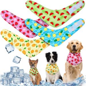 Reginary 4 Pack Dog Ice Bandanas Summer Instant Cooling Bandanas for Dog Neck Wraps Hawaiian Fruit Breathable Cooling Scarf for Pet Summer Hunting Training Hiking Camping Outdoor Activities(M)