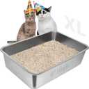 LIHONG Stainless Steel Cat Litter Box,Extra Large Metal Litter Box for Big Cats Kitty Rabbits,No Smell,Non Stick,Easy to Clean(24" Lx16 Wx8 H,XL)