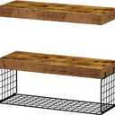 QEEIG Bathroom Shelves Over Toilet - Wall Mounted Floating Shelves Toilet Paper Storage Small Farmhouse Decor Shelf 16 inch Set of 2, Rustic Brown (019-BN2)