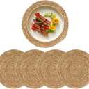 Round Woven Placemats Set of 4, 12" Boho Rattan Placemats Natural Hand-Woven Place Mats Table Decor, Chargers for Dinner Plates, Farmhouse Place Mats, Wicker Table Mats for Dining Table, Home
