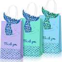 Sabary 18 Pcs Mermaid Party Favors Bags Summer Mermaid Themed Goodie Treat Candy Gift Paper Bags with Handles for Girls Kids Birthday Baby Shower Under The Sea Ocean Decorations, 3 Colors
