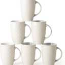 AmorArc Extra Large Coffee Mugs Set of 6, 20oz Ceramic Tall Coffee Mugs Set with Textured Geometric Patterns for Coffee/Tea/Beer/Hot Cocoa, Dishwasher & Microwave Safe,Beige