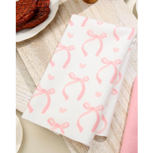 DOFQZ Coquette Pink Bow Heart Kitchen Towels, Preppy Pink Girly Hand Towels for Bathroom, Pink Decorative Tea Towels Dish Towels, Pink Kitchen Decor, Coquette Girly Bathroom Decor, 16x24 Inch
