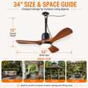 34" Outdoor Ceiling Fan with Light & Remote, Plug-in or Hardwire Gazebo Fan, Waterproof Wet Rated, 3 Walnut Wood Blades, Rustic Farmhouse Hanging Fan for Patio, Porch & Bedroom (Walnut-F235)
