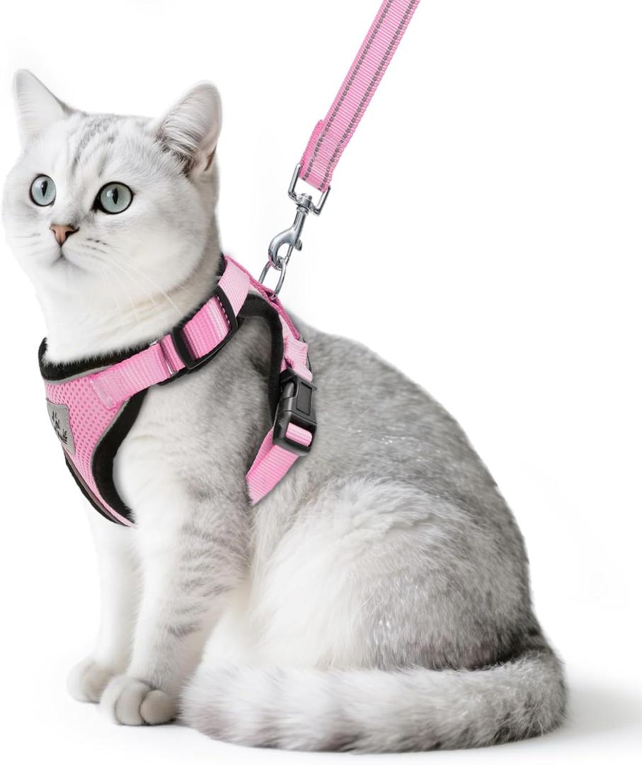 PUPTECK Cat Harness and Leash Set Escape Proof Reflective Cat Walking Harness Adjustable Soft Breathable Mesh Vest for Small Pets, Light Pink, L (L (NECK 14"-18", CHEST 18"-26.5"))