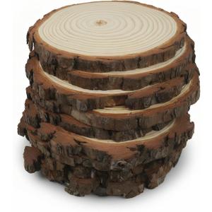 Natural Wood Slices, 5-6 Inch Round Unfinished Wooden Rounds, 10 Pack, for Wedding Centerpieces, DIY Crafts, Table Decor
