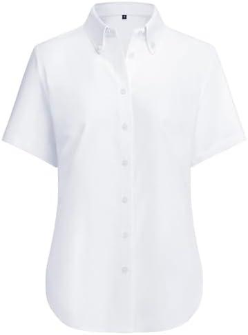 siliteelon Button Down Shirts Women Oxford Shirts Short Sleeve Wrinkle Free Dress Business Shirts Work Office Blouse, Medium, White