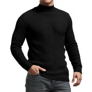 MANGOPOP Men's Mock Turtleneck Shirts Long Sleeve Shirts Pullover Ribbed Sweater Fall Fashion 2025 (A01 Black)