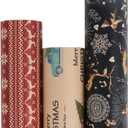 2 x Aimyoo Kraft Christmas Wrapping Paper Set, Vintage Red Black Xmas Gift Wrap Paper Rolls, Deers Snowflakes Merry Christmas Tree Truck Design, 17 in x 10 ft per Roll