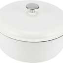 Amazon Basics Enameled Cast Iron Dutch Oven Pot with Lid, Round, Dual Handles, Heavy-Duty, Oven Safe for Stews, Roasting, Baking, 6-Quart, Matte White