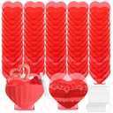 Ziliny Mini Heart Shaped Dessert Cups with Spoons 2.7 oz Valentine Day Plastic Appetizer Cup Clear Disposable Reusable Heart Shaped Bowl for Valentine Wedding Party Cakes Ice Cream(Red,40 Set)