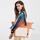 TOPEAST Tote Bag for Women, Lightweight Puffer Tote Bag with Zipper, Work Bags for Nurse Teacher, Travel Puffy Handbag (Beige & Orange-large)